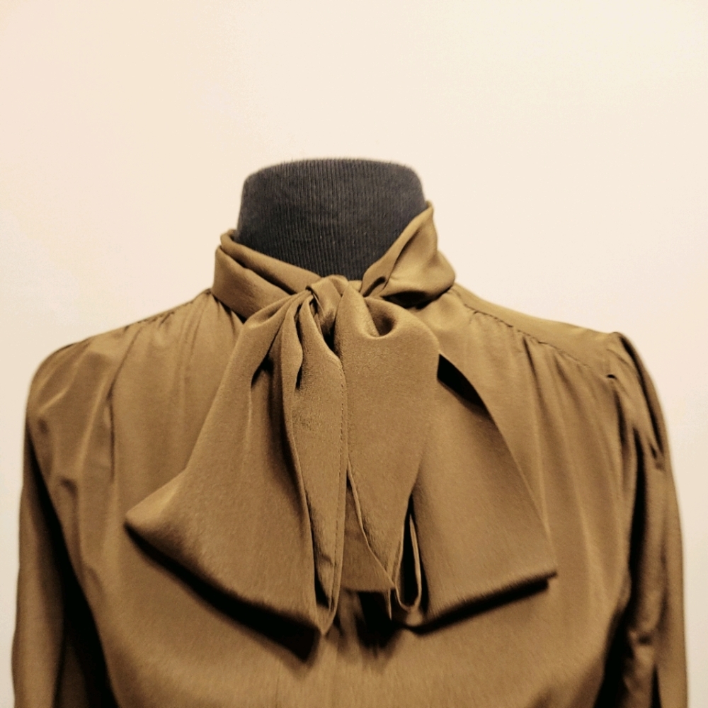 Vintage Olive Green Blouse with Tie Front
